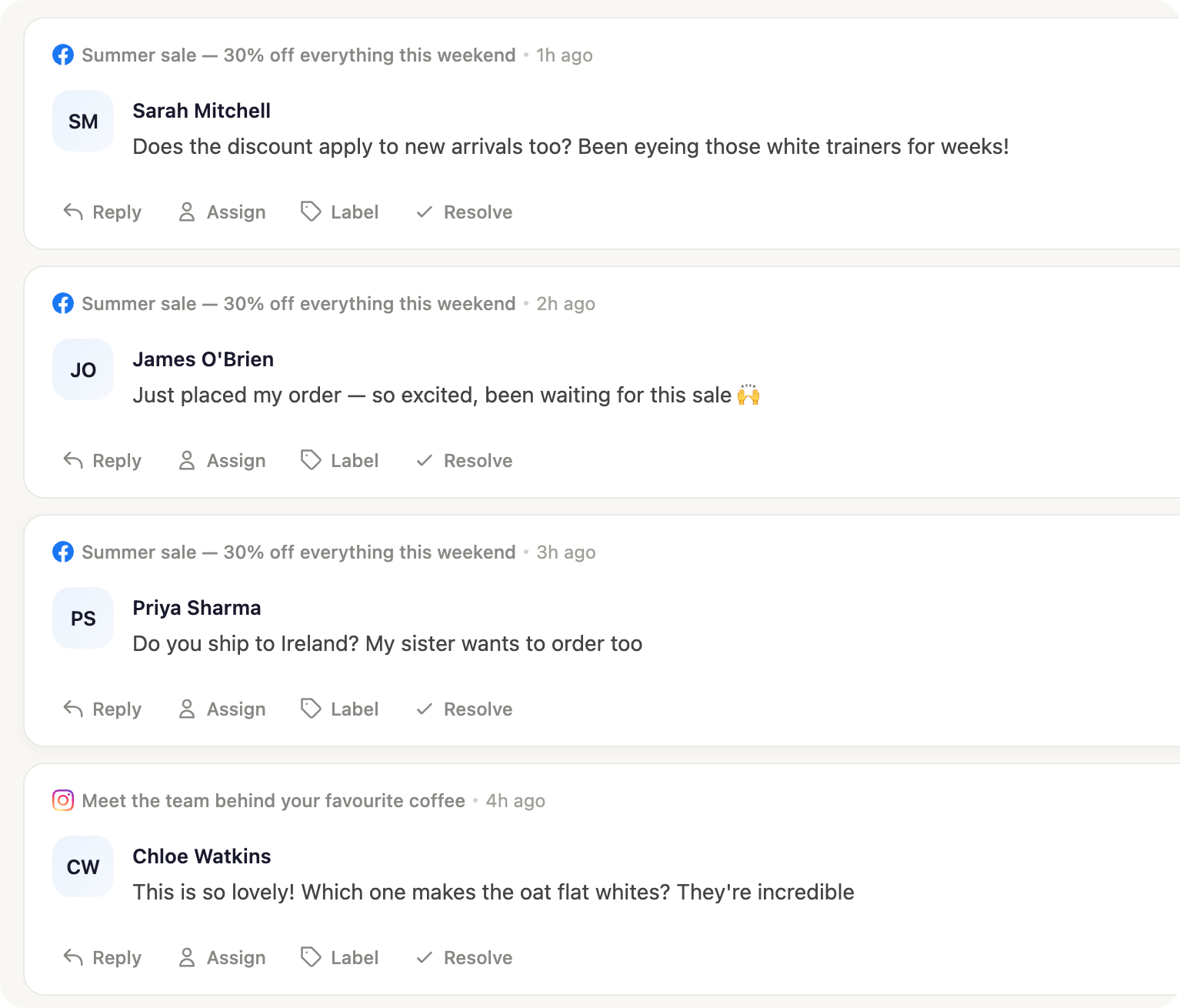 Socia unified inbox with conversations from multiple platforms in one feed